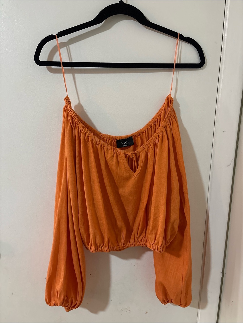 VICI Bright Orange Off-Shoulder Balloon Sleeve Crop Top